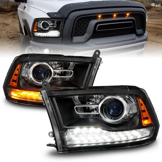 ANZO 09-18 Dodge Ram 1500/2500/3500 LED Plank Style Headlights Switchback + Sequential - Matte Black