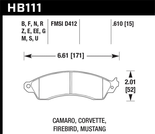 Hawk 94-04 Mustang Cobra / 88-95 Corvette 5.7L / 88-92 Camaro w/ Hvy Duty Brakes Front DTC-70 Pads