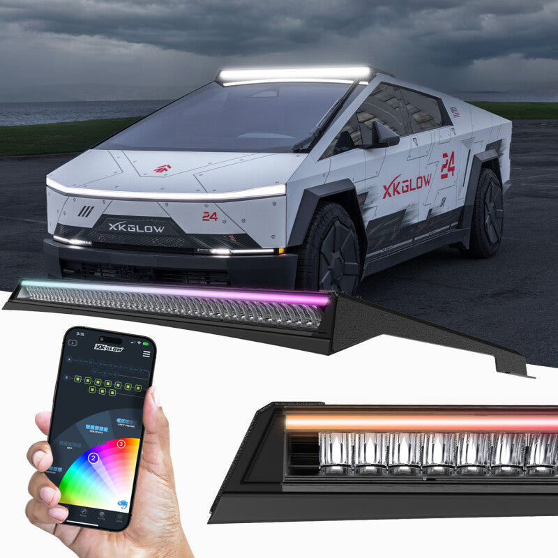XK Glow Tesla Cybertruck XKmax 50in Roof LED Off-Road Light Bar w/ RGBW Chasing DRL & App Control