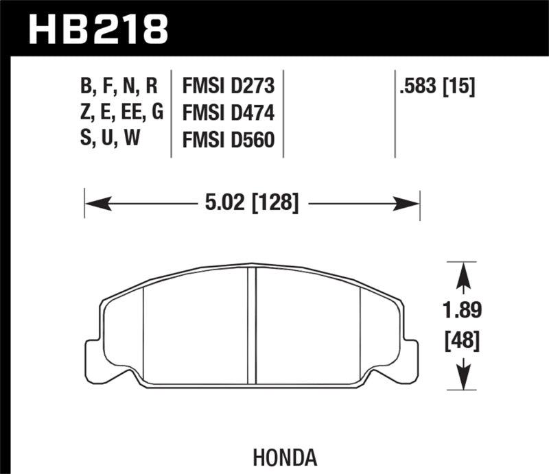 Hawk 84-85 Honda Accord / 88-00 Civic / 88-91 CRX 15mm DTC-60 Front Race Brake Pads