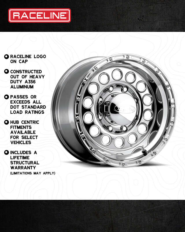 Raceline 887 Rock Crusher 17x9in / 6x139.7 BP / 0mm Offset / 107.95mm Bore - Polished Wheel
