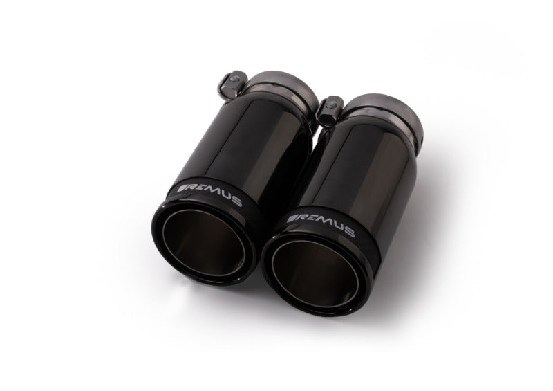 Remus Stainless Steel 84mm Black Chrome Straight w/Carbon Insert Tail Pipe Set (Pair)
