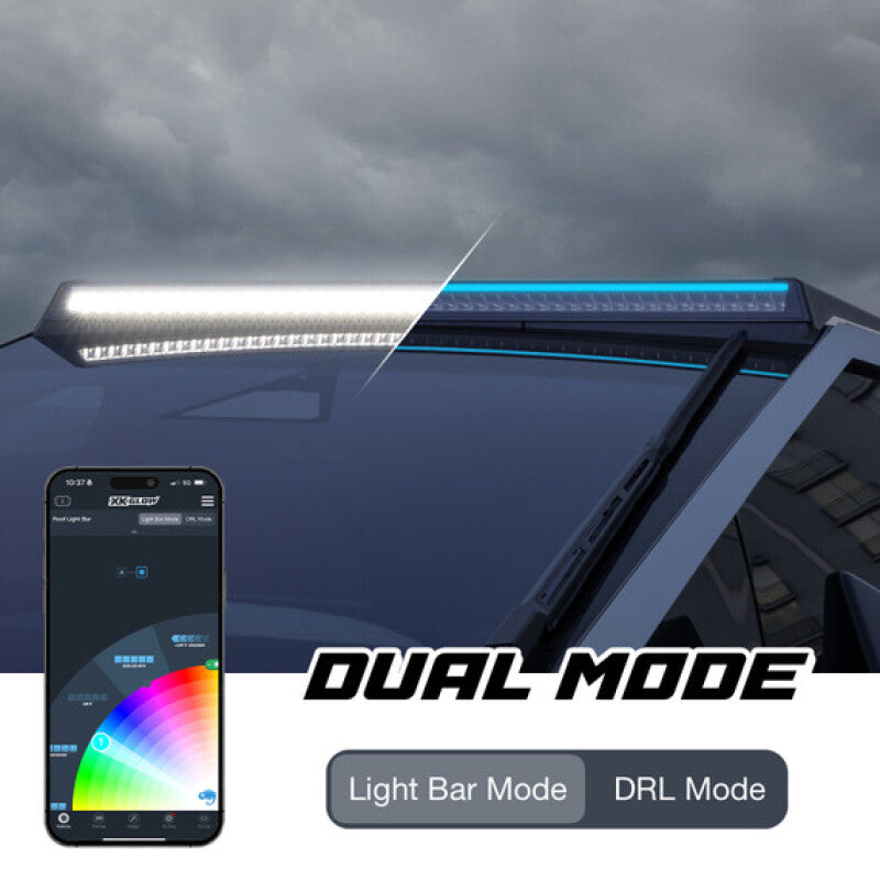 XK Glow Tesla Cybertruck XKmax 50in Roof LED Off-Road Light Bar w/ RGBW Chasing DRL & App Control