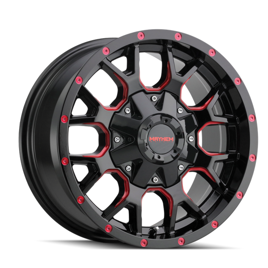 Mayhem 8015 Warrior 18x9 / 6x135 BP / 18mm Offset / 106mm Hub Black w/ Prism Red Wheel