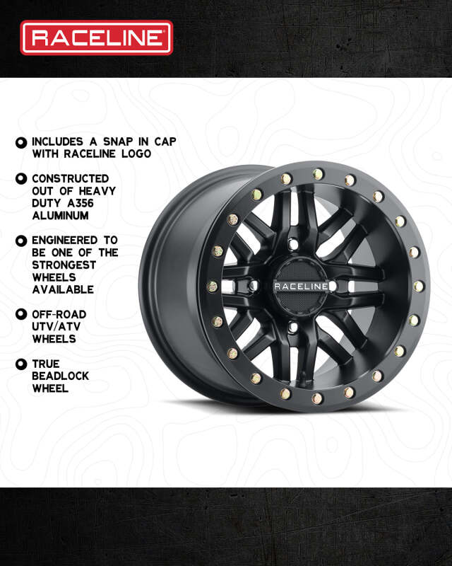 Raceline A91B Ryno 15x7in / 4x156 BP / 10mm Offset / 132.5mm Bore - Satin Black Beadlock Wheel