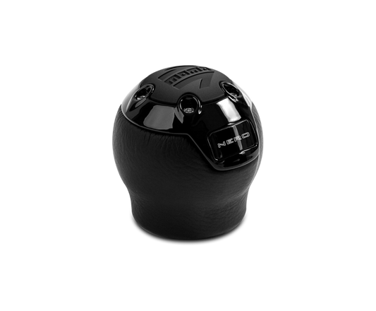 Momo Nero Shift Knob - Black Leather, Black Chrome Insert, with Reverse Lockout
