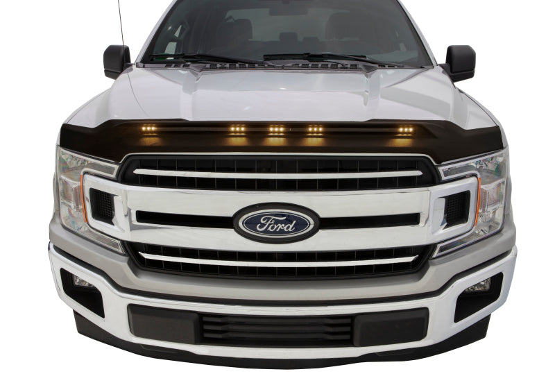 AVS 2015-2019 Ford F150 Aeroskin Low Profile Hood Shield w/ Lights - Black