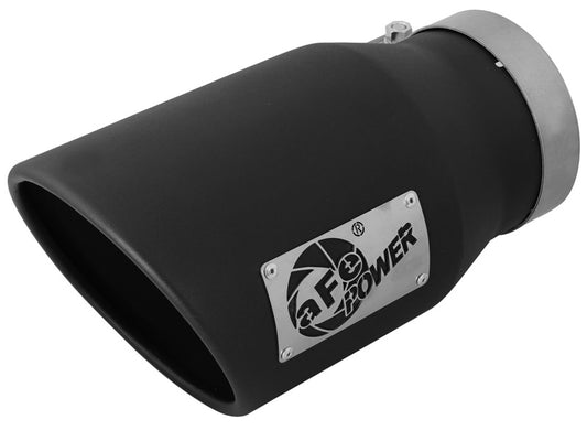 aFe MACHForce XP 5in 304 Stainless Steel Exhaust Tip 5 In x 7 Out x 12L in Bolt On Right - Black