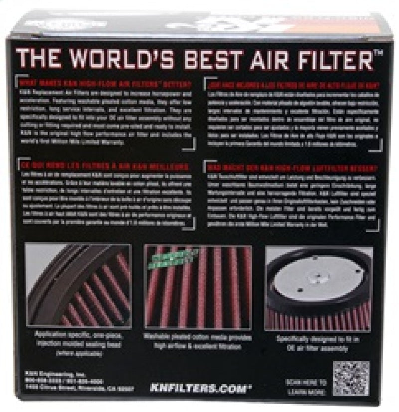 K&N Replacement Unique Air Filter 6.625in L x 4.75in W x 1.625in H with 1 Flange for Harley-Davidson