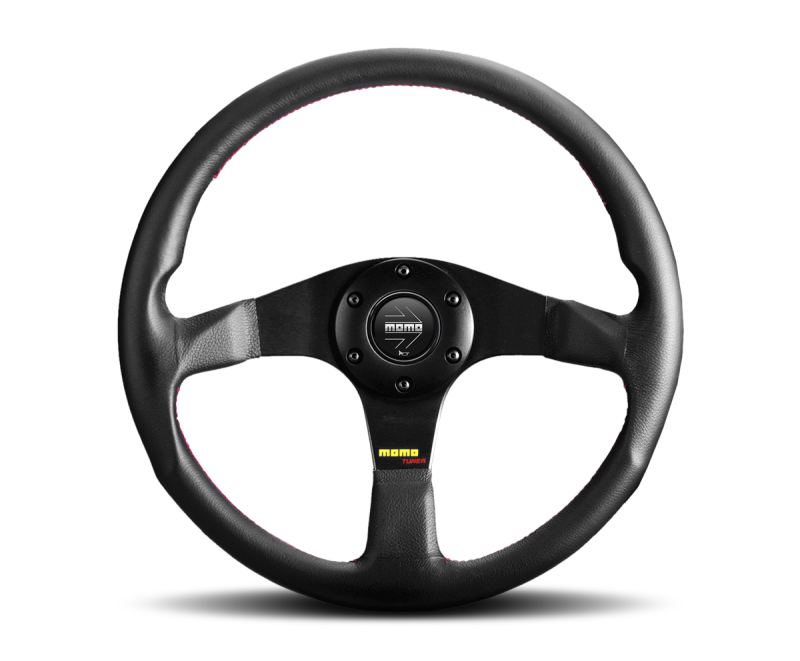 Momo Tuner Steering Wheel 350 mm - Black Leather/Red Stitch/Black Spokes