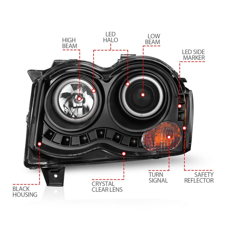 ANZO 2008-2010 Jeep Grand Cherokee Projector Headlights w/ Halo Black (CCFL)