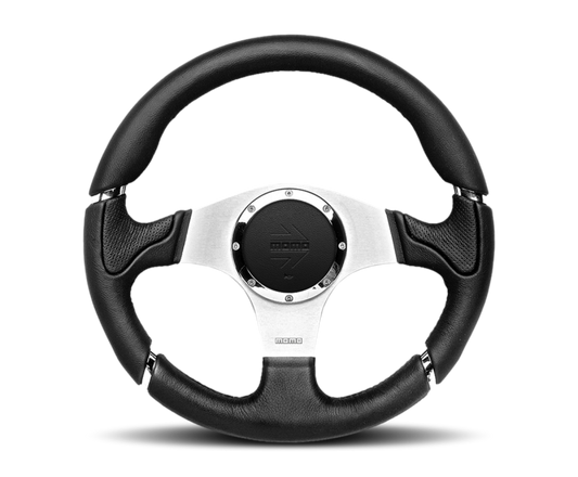 Momo Millenium Steering Wheel 350 mm - Black Leather/Black Stitch/Brshd Spokes