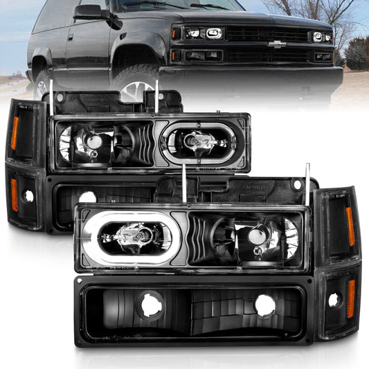 ANZO 88-98 Chevrolet C1500 Crystal Headlights Black Housing w/ Signal and Side Marker Lights