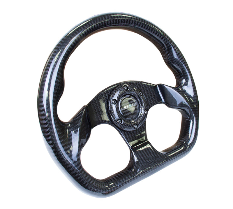 NRG Carbon Fiber Steering Wheel (320mm) Flat Bottom w/Shiny Black Carbon