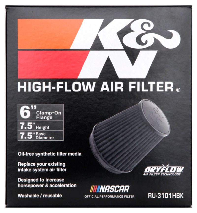 K&N Universal Rubber Filter Round Tapered 6in Flange ID x 7.5in Base OD x 5.25in Top OD x 8in Height