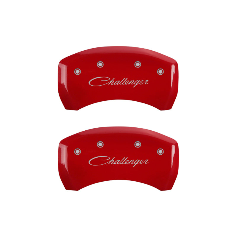 MGP 4 Caliper Covers Engraved Front & Rear Cursive/Challenger Red finish silver ch